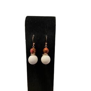Maroon and white bead earrings